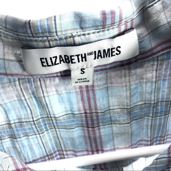 Elizabeth & James Carine Shirt Flannel Top Embellished Beaded Blue Size Small - Picture 6 of 9
